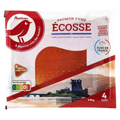 Auchan Saumon Fumé d'écosse, 4 tranches - 130g