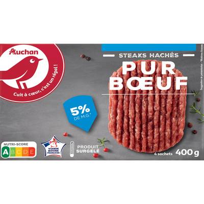 Auchan Steak haché pur boeuf 5%mg, 4x100g