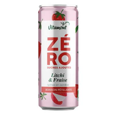 Vitamont Zéro - Boisson gazeuse Litchi Fraise bio sans sucres ajoutés, 25cl