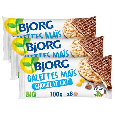 Bjorg Galettes de maïs chocolat au lait bio, Lot de 3x100g