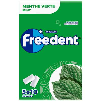 Freedent Chewing gum Menthe Verte sans sucre, 5x10 chewing-gum