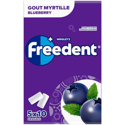 Freedent Chewing gum Myrtille, 5 x 10 dragées