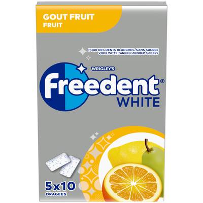 Freedent Chewing gum White Fruits, 5 x 10  dragées