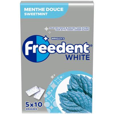 Freedent Chewing gum White Menthe Douce, 5 x 10 dragées