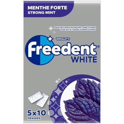Freedent Chewing gum White Menthe Forte, 5 x 10 dragées