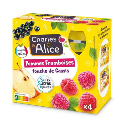 Charles et Alice Compote Gourde Pomme Framboises Touche de Cassis, 4x90g