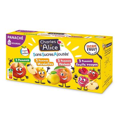 Charles et Alice Compotes Gourdes Panachés Pommes, 12x90g