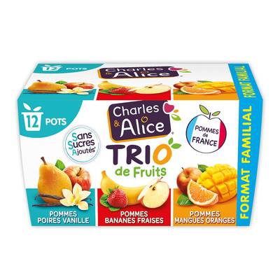 Charles et Alice Compotes panachées sans sucre ajouté, 12x100g