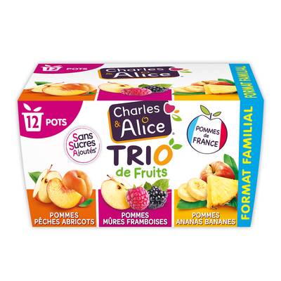 Charles et Alice Compotes panachées sans sucre ajouté, 12x100g
