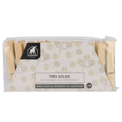 Elephant Pinces à linge bois, 36 pinces
