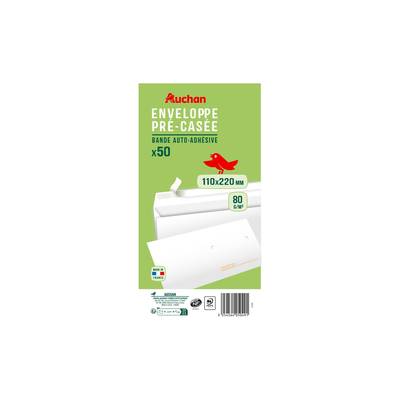 Auchan Enveloppes auto-adhésives pré-casées x50, 110x220 mm