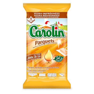 Carolin Lingettes parquet vérifiés et stratifiés aux extrait d'huile de lin, 15 lingettes