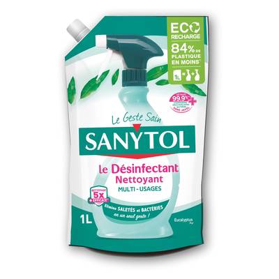 Sanytol Nettoyant ménager Recharge Désinfectant Multi-usages Eucalyptus Sans Javel, 1L