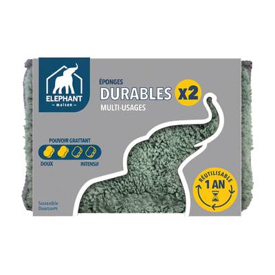 Elephant Eponge durable multi-usages, 2 éponges