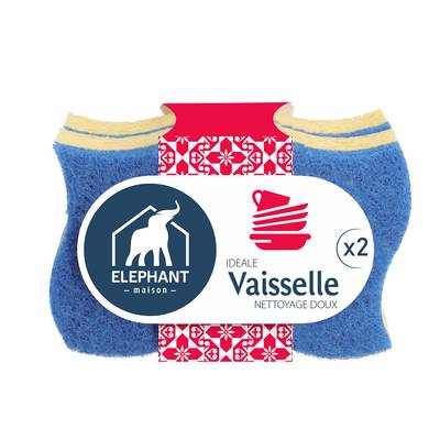 Elephant Éponges nettoyage doux pour vaisselle, 2 éponges
