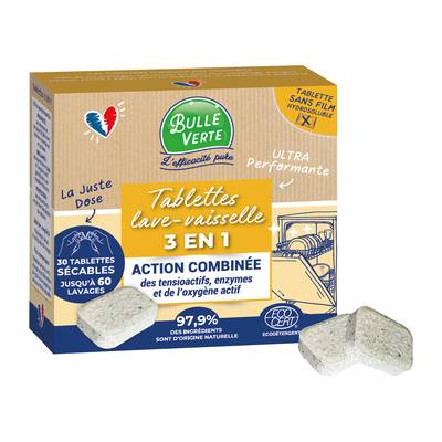 Bulle Verte Tablette Lave Vaisselle 3 en 1 Ecocert, 30 doses