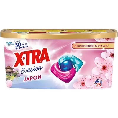 X Tra Lessive Capsules Fleur de Cerisier & Thé Vert Evasion Japon, 28 capsules
