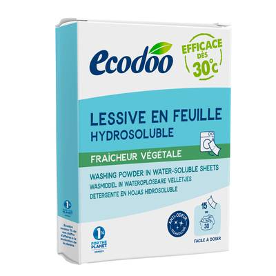 Ecodoo Lessive en feuille fraicheur végétale Ecologique Ecocert, 15 feuilles