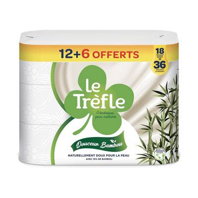 Le Trèfle Papier toilette douceur bambou 2 épaisseurs, 18 rouleaux
