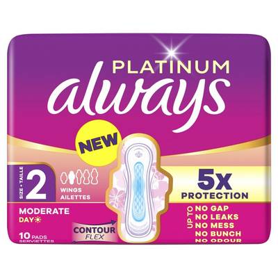 Always Serviettes Hygiéniques avec Ailettes Flux Modéré Taille 2, 10 serviettes
