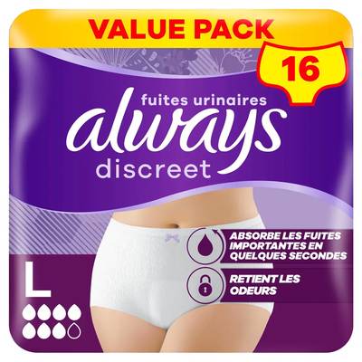 Always Discreet Culottes incontinence taille L, 16 culottes