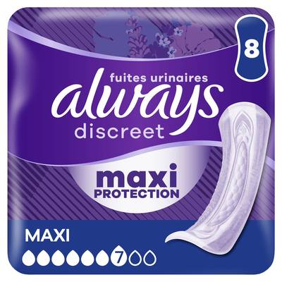 Always Discreet Serviettes pour Fuites Urinaires Maxi Protection, 8 Serviettes