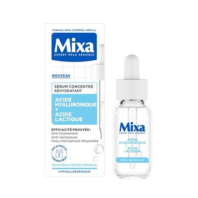 Mixa Sérum Réhydratant Visage Peau Déshydratée et Sensible Hydratation Continue Acide Hyaluronique et Acide Lactique, 30ml