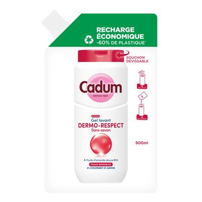 Cadum Gel Lavant Dermo-Respect à l'Huile d'Amande Douce Bio Recharge, 500ml