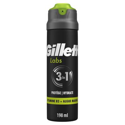 Gillette Gel à Raser 3en1 Protège et Hydrate Vitamine B3 et Algue Marine Labs, 198ml