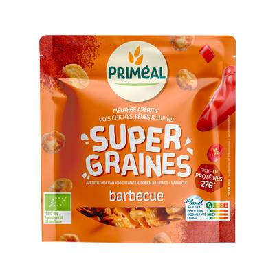 Priméal Les supers graines barbecue bio, mélange apéritif pois chiches, fèves et lupin., 100g