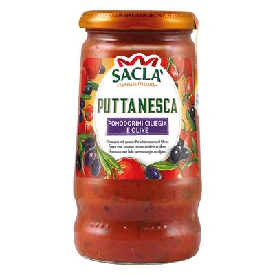 Sacla Sauce Tomates Puttanesca - Câpres, basilic et olives noires, 345g