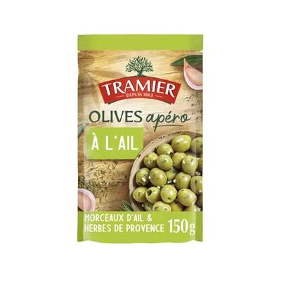 Tramier Olives vertes dénoyautées apéro à l'ail, 150g
