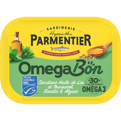 Parmentier Sardines à l'Huile de Lin et Tournesol Basilic et Algues MSC, 120g