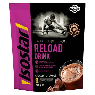 Isostar Chocolat en poudre protéinée - Boisson de récupération Reload Drink, 450g
