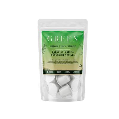 Green Capsules de Matcha cérémonie latte vanille Bio, 10 capsules