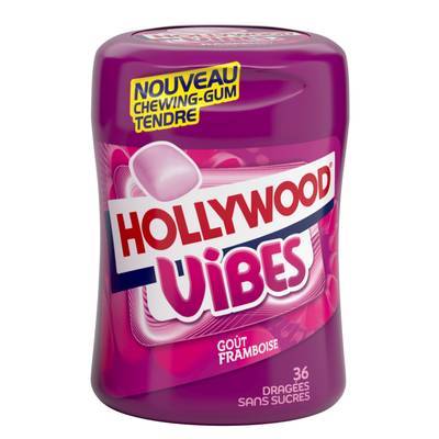Hollywood Chewing Gum Vibes goût Framboise en boite, 36 dragées