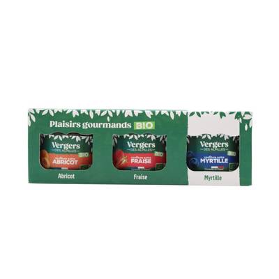 Vergers des Alpilles Coffret de 3 Confitures Extra Abricot, Fraise Myrtille Bio, 3x125g