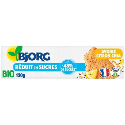 Bjorg Biscuit Avoine Citron Graine de Chia Bio -48% de sucres en moins, 130g