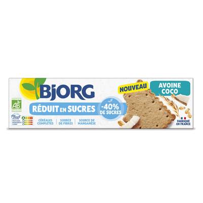 Bjorg Biscuits Sablés Avoine Coco Bio -40% de sucres en moins, 100g