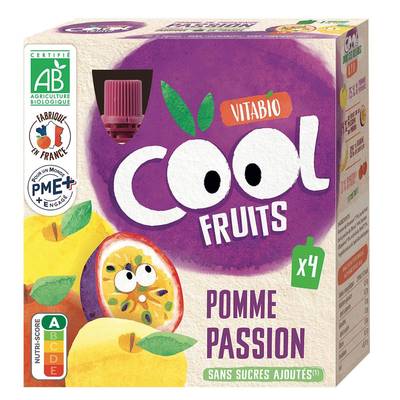 Vitabio - Cool Fruits Pomme passion bio - Purée de fruits en gourde, 4x90g