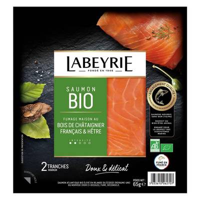 Labeyrie Saumon Fumé Bio Equilibré de Norvège, 2 tranches - 65g