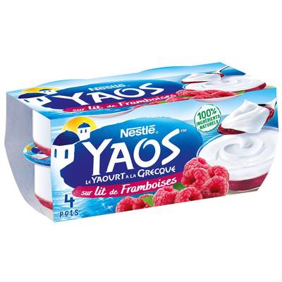Yaos Yaourt à la grecque sur lit de framboise, 4x125g