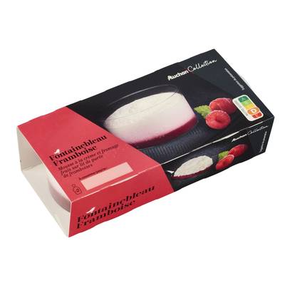 Auchan Collection  Fontainebleau - Mousse de fromage frais sur lit de purée de framboises, 2x90g