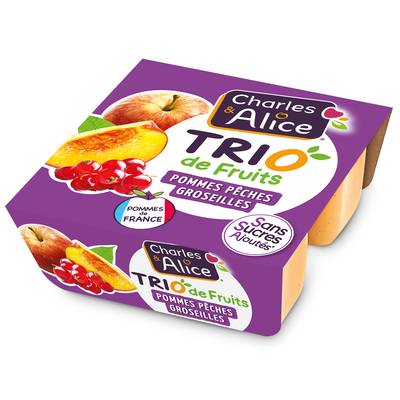 Charles et Alice Trio de fruits - Pommes, Pêches, Groseilles, 4x100g