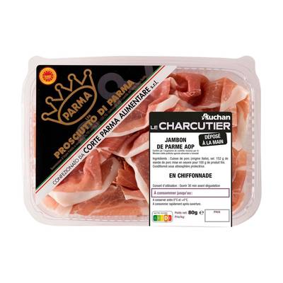Auchan Le Charcutier Chiffonade de jambon de Parme AOP, 80g