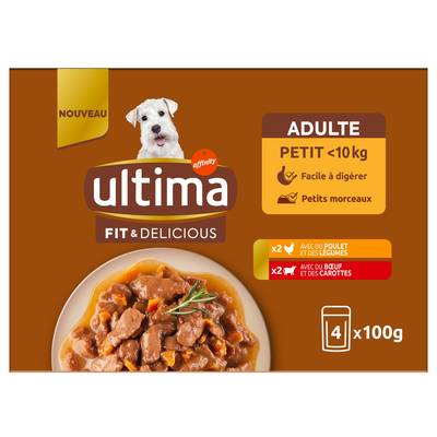Affinity - Ultima Sachet fraicheur en sauce Poulet ou Boeuf pour petit chien adulte, 4x100g