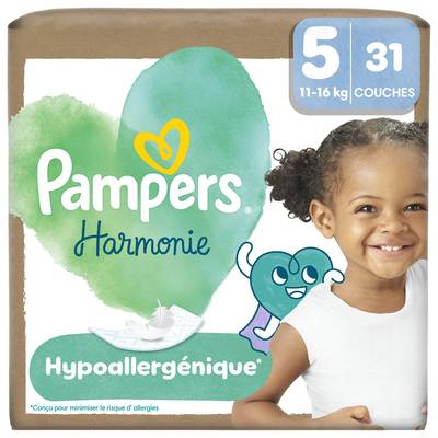 Pampers Couches Harmonie Hypoallergénique 11-16 kg - Taille 5, 31 couches