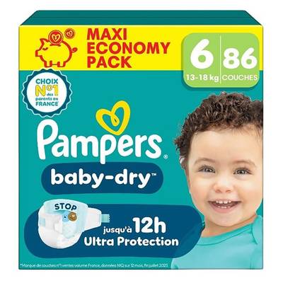 Pampers Babydry Couches Bébé 13-18kg Taille 6, 86 couches