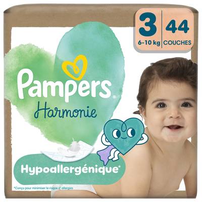 Pampers Harmonie Couches Harmonie Hypoallergénique 6-10 kg - Taille 3, 44 couches