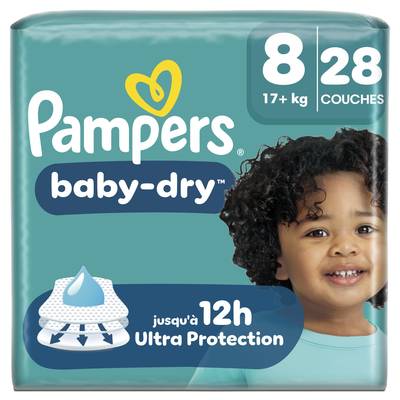 Pampers Babydry Couches Baby-Dry Taille 8 - 17kg+, 28 couches